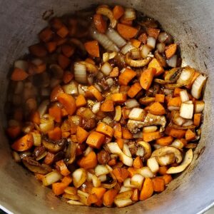 Carrots, onions, mushrooms